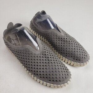 Ilse Jacobsen Tulip Slip On Flat Womens 7.5-8 38 Gray Leather Perforated Shoe